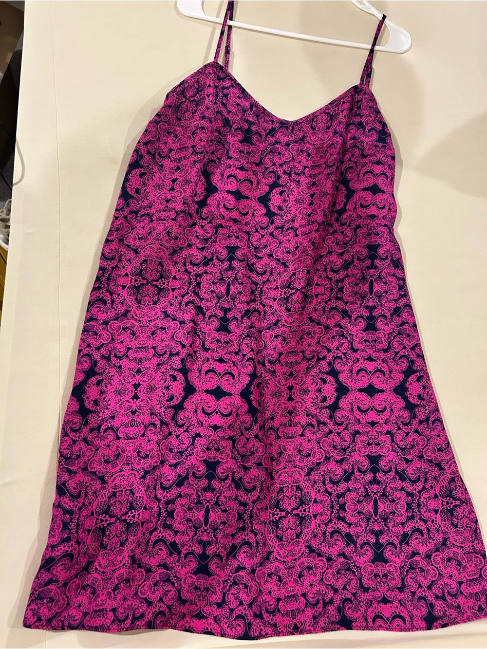 Ann Taylor Pink and Navy Patterned A-Line Slip Skirt